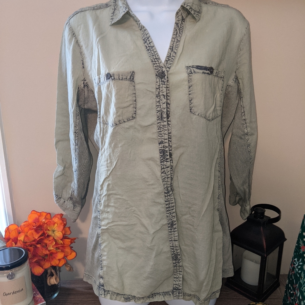 Green distressed blouse